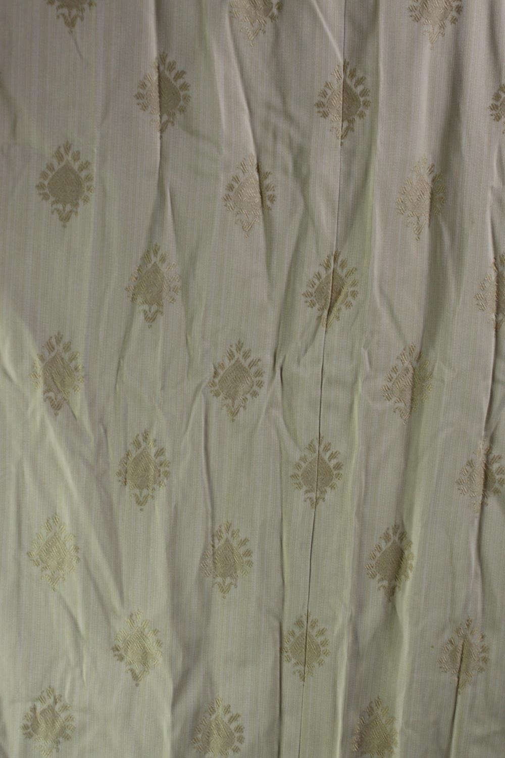 A pair of beige silk mix fully lined curtains with Indian motif. L.230 W.300cm. (each). - Image 2 of 5