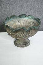 A 19th century Japanese bronze chrysanthemum design pedestal jardinière. H.18 Dia.24cm.