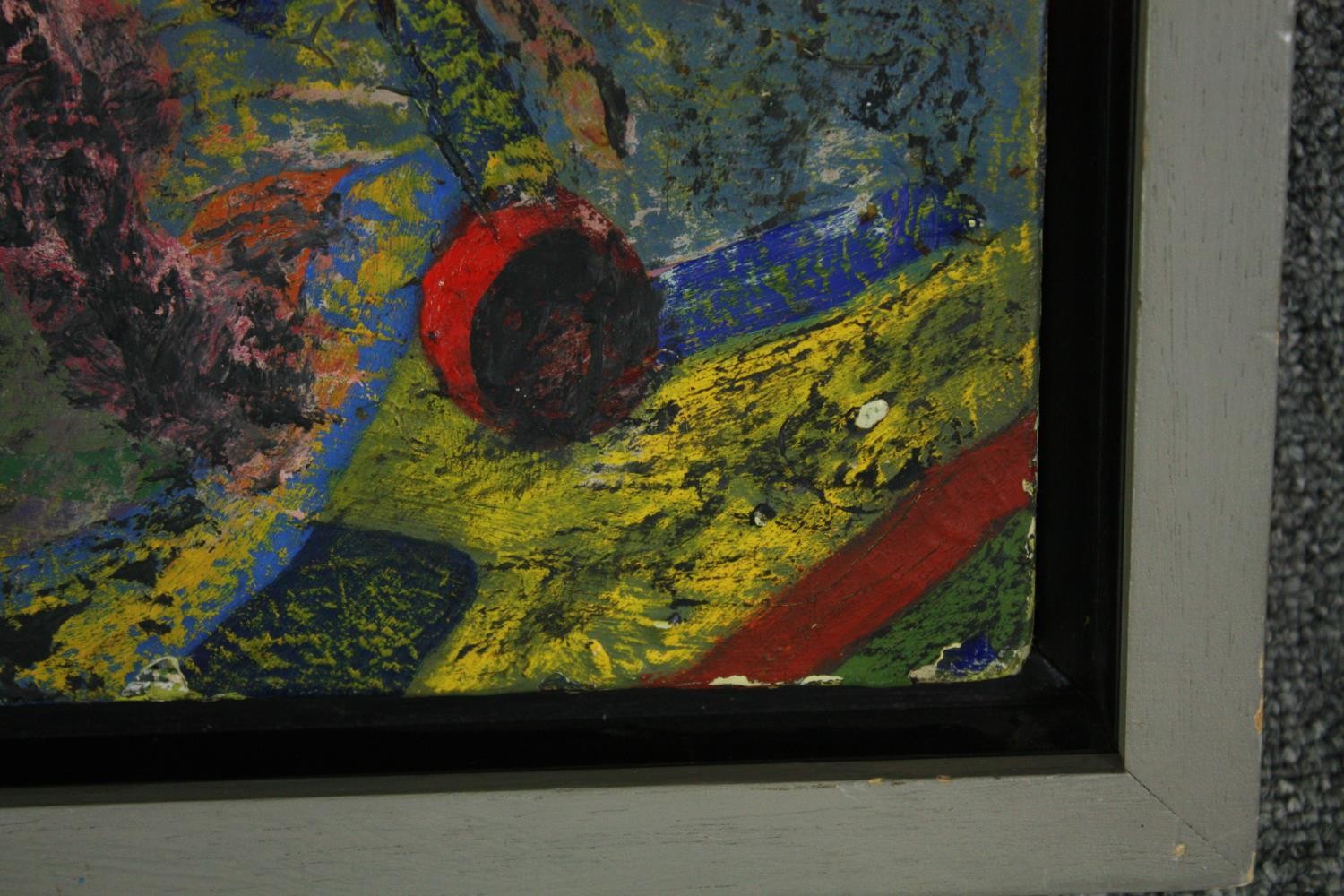 Oil on canvas, mid century abstract composition, framed. H.71 W.109cm. - Image 4 of 5