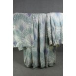 Three pairs of fully lined silk mix hand printed blue Palma pattern by Michael Szell curtains. L.350