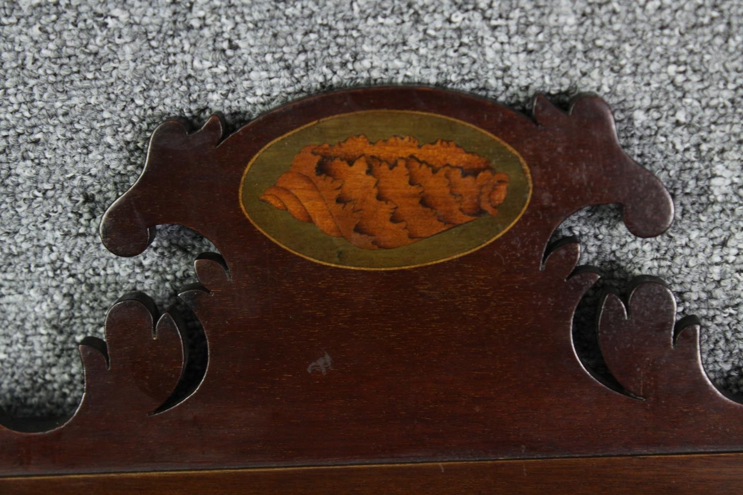 A Georgian mahogany inlaid wall mirror. (Some fret carving missing). H.82 W.46cm. - Image 4 of 6