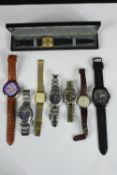 A miscellaneous collection of men's wristwatches. L.25cm. (largest).