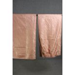 A pair of pink short silk mix fully lined curtains with marble striation pattern. L.210 W.225cm. (