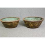 A pair of Chinese earthenware garden planters. H.30 W.70 D.60cm. (each).