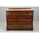 Chest of drawers, 19th century Continental commode, rosewood with marble top. H.93 W.113 D.53cm.