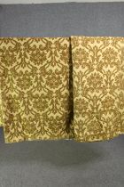 A pair of yellow velvet and silk mix fully lined curtains with scrolling foliate design. L.240 W.