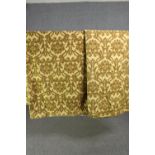 A pair of yellow velvet and silk mix fully lined curtains with scrolling foliate design. L.240 W.