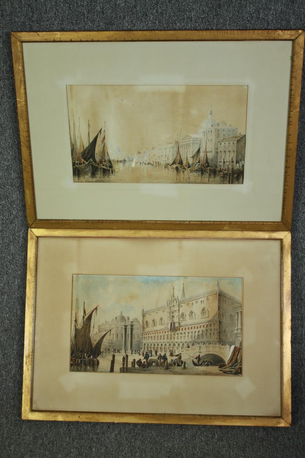 A pair of framed and glazed watercolours, Venice, signed and inscribed A Cardinal. H.52 W.73cm. (