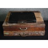 Three vintage cases containing art and craft equipment. H.9 L.49 W.40cm. (largest).