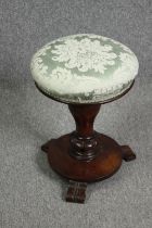 Piano stool, William IV rosewood with revolving rise and fall action. H.48 Dia.34cm.