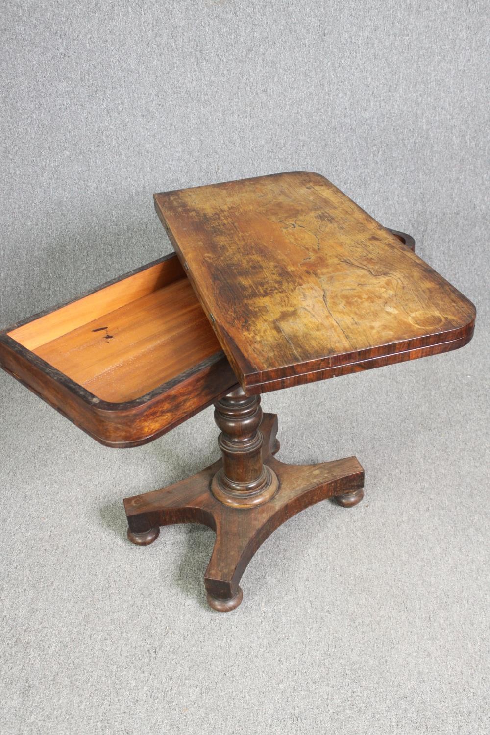 Card table, early 19th century rosewood with foldover swivel action. H.74 W.92 D.92cm (ext). - Image 7 of 7