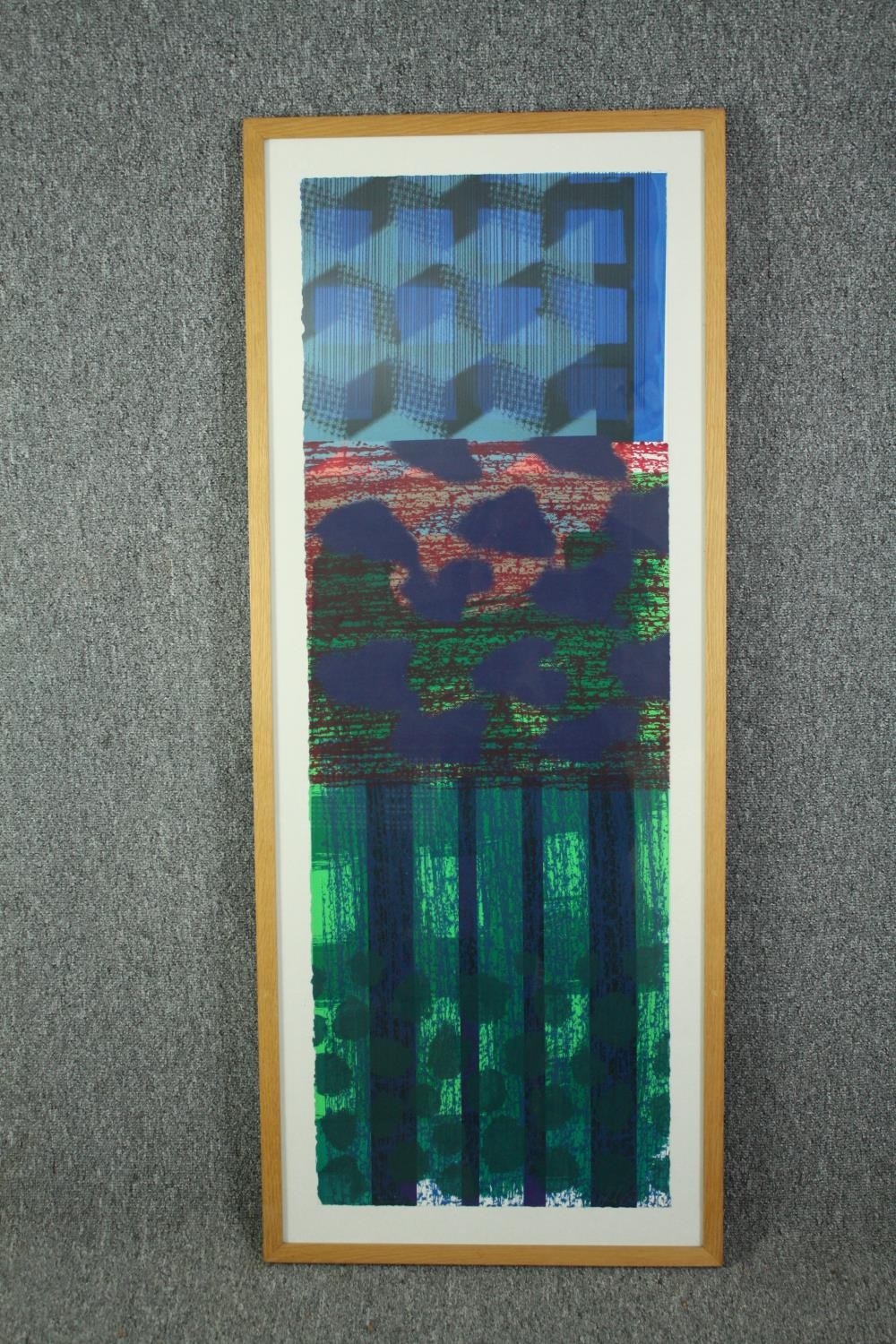 A framed and glazed abstract screen print, indistinctly signed. H.126 W.50cm. - Image 2 of 4