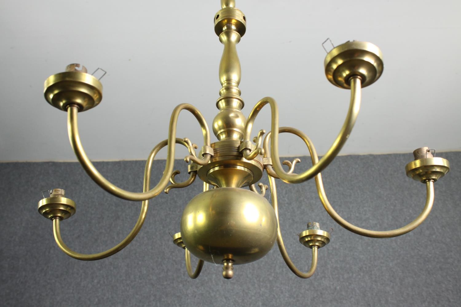 A Dutch style brass six branch chandelier. H.57 Dia.60cm. - Image 2 of 6