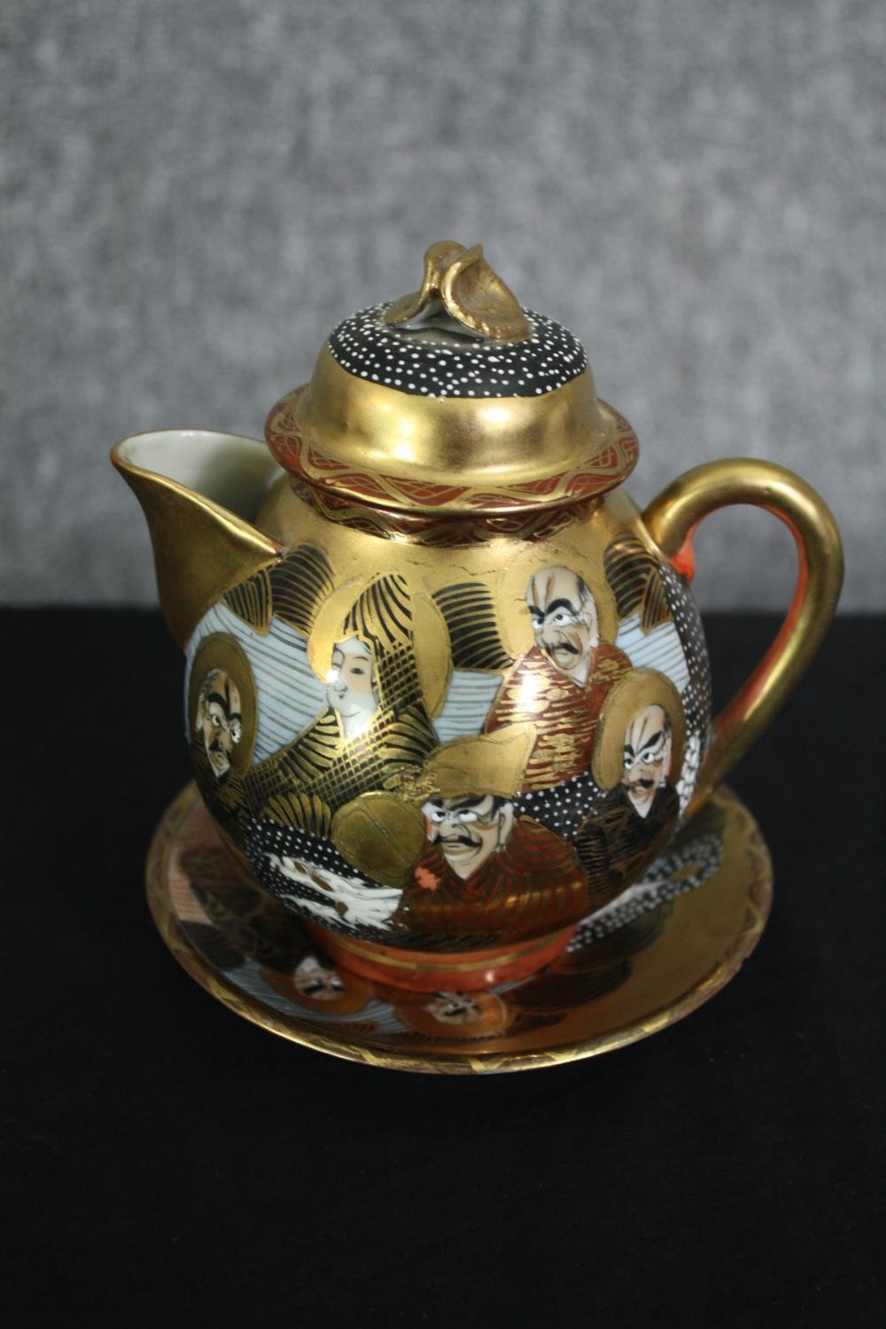 A 19th century Japanese Meiji satsuma coffee set, hand decorated with gilt highlights, character - Image 2 of 7