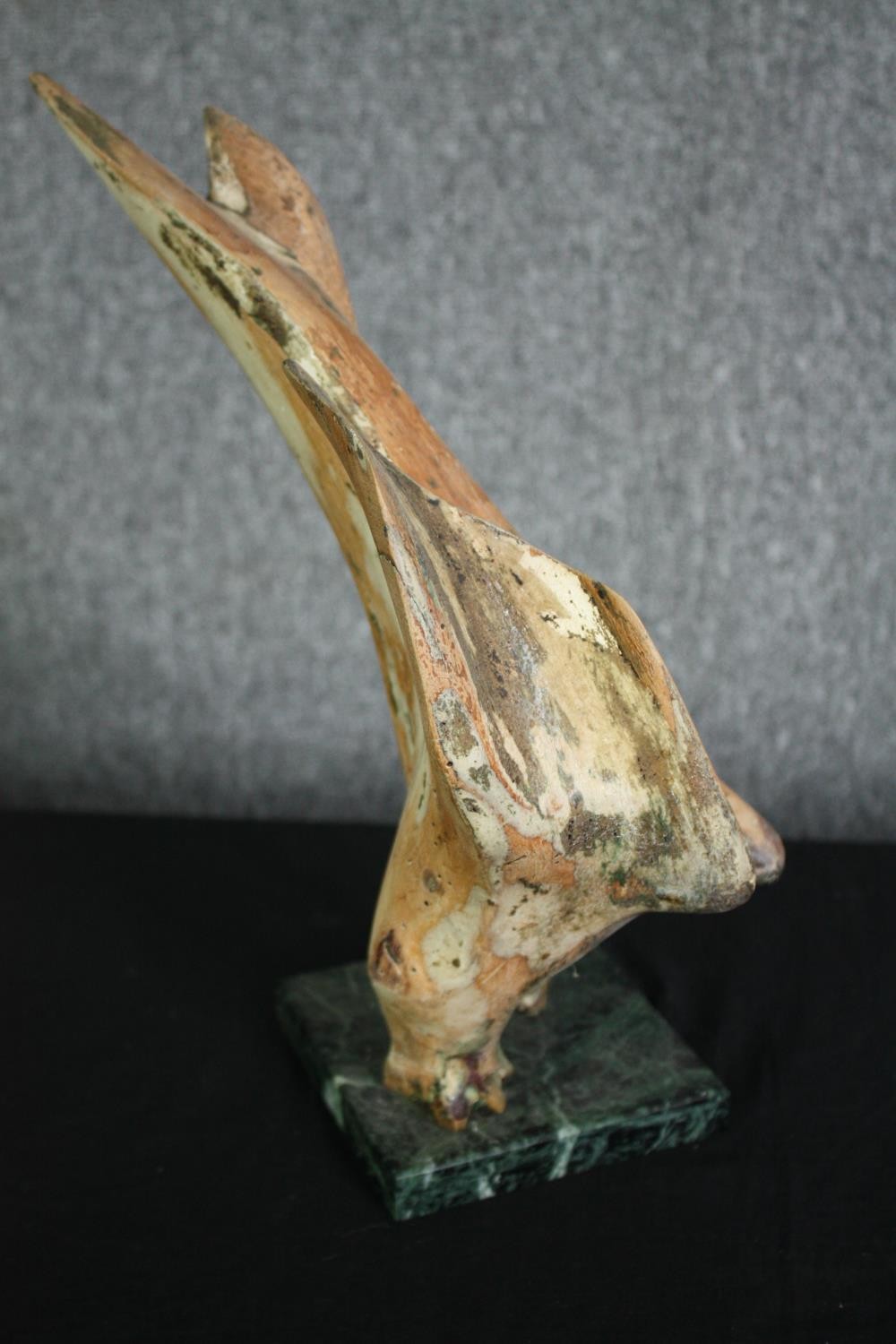 A carved wooden figure of a diving hawk on a marble base. H.35cm. - Image 4 of 6