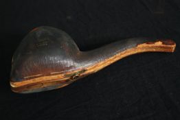 A leather cased Jubilee meerschaum pipe with carved bowl in the form of queen Victoria