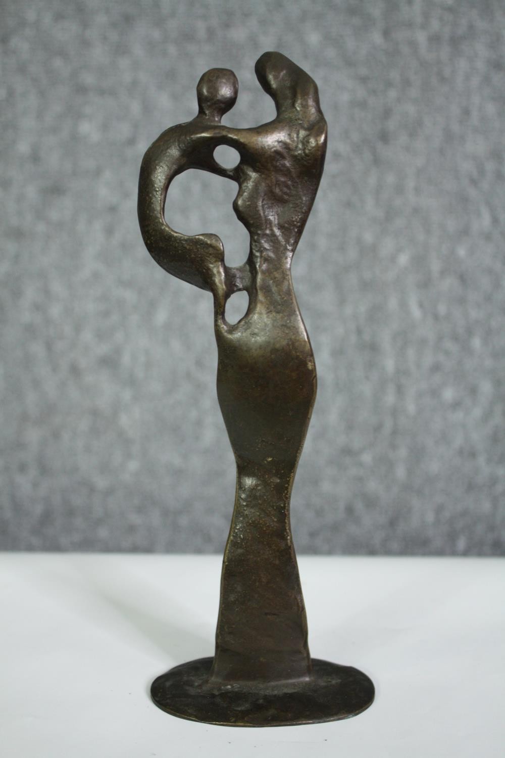 A mid century bronze figure group, mother and child. H.29cm. (largest). - Image 4 of 5