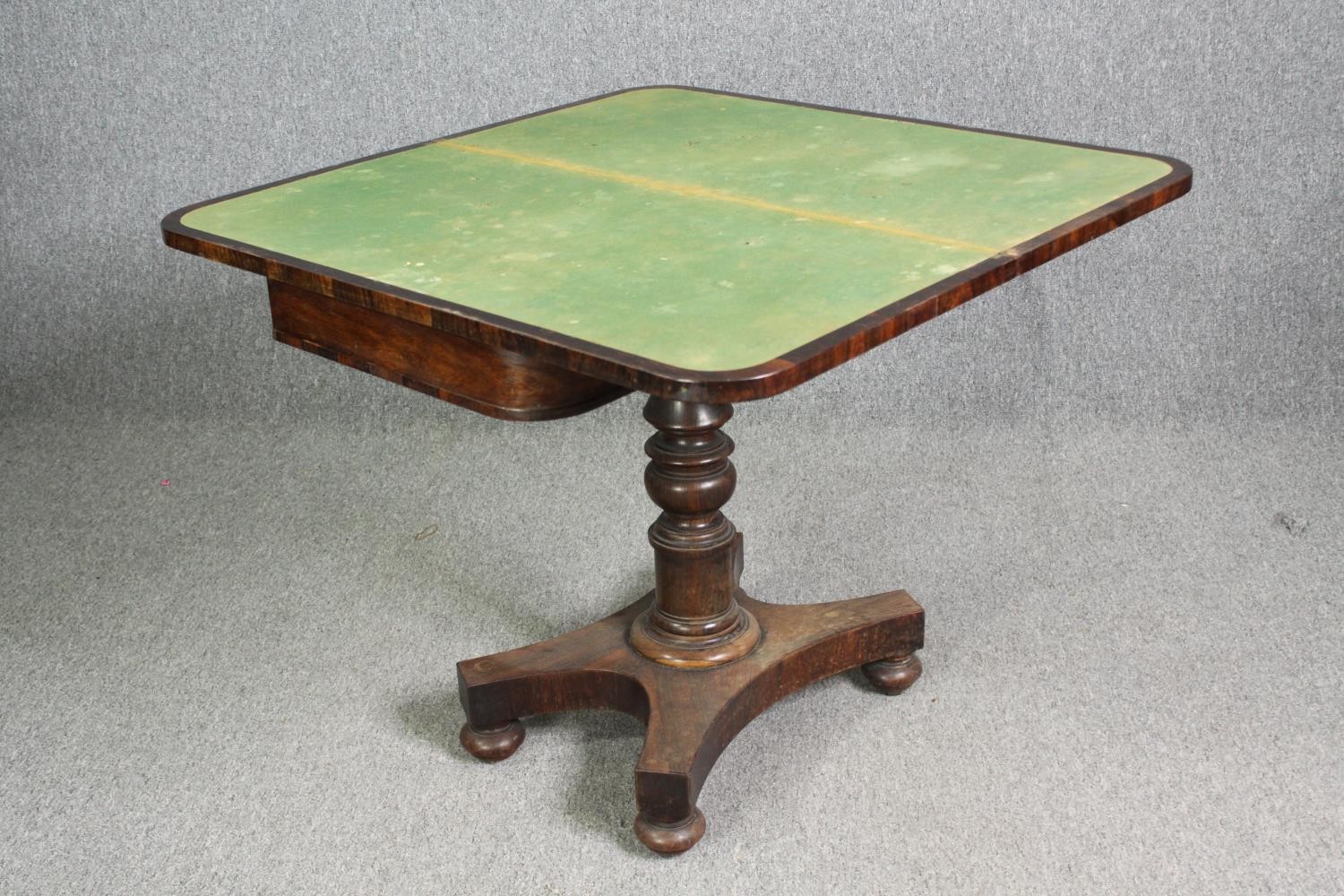 Card table, early 19th century rosewood with foldover swivel action. H.74 W.92 D.92cm (ext). - Image 6 of 7