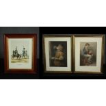 A pair of 19th century prints and a military print, all framed and glazed. H.54 W.42cm. (each).