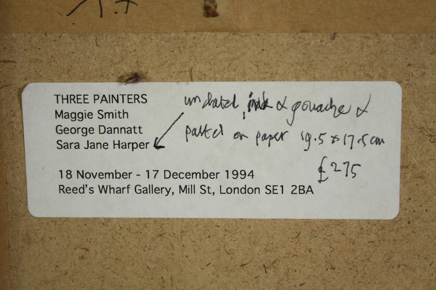 A framed and glazed gouache on paper, abstract composition, label and inscription to the reverse, - Image 4 of 5