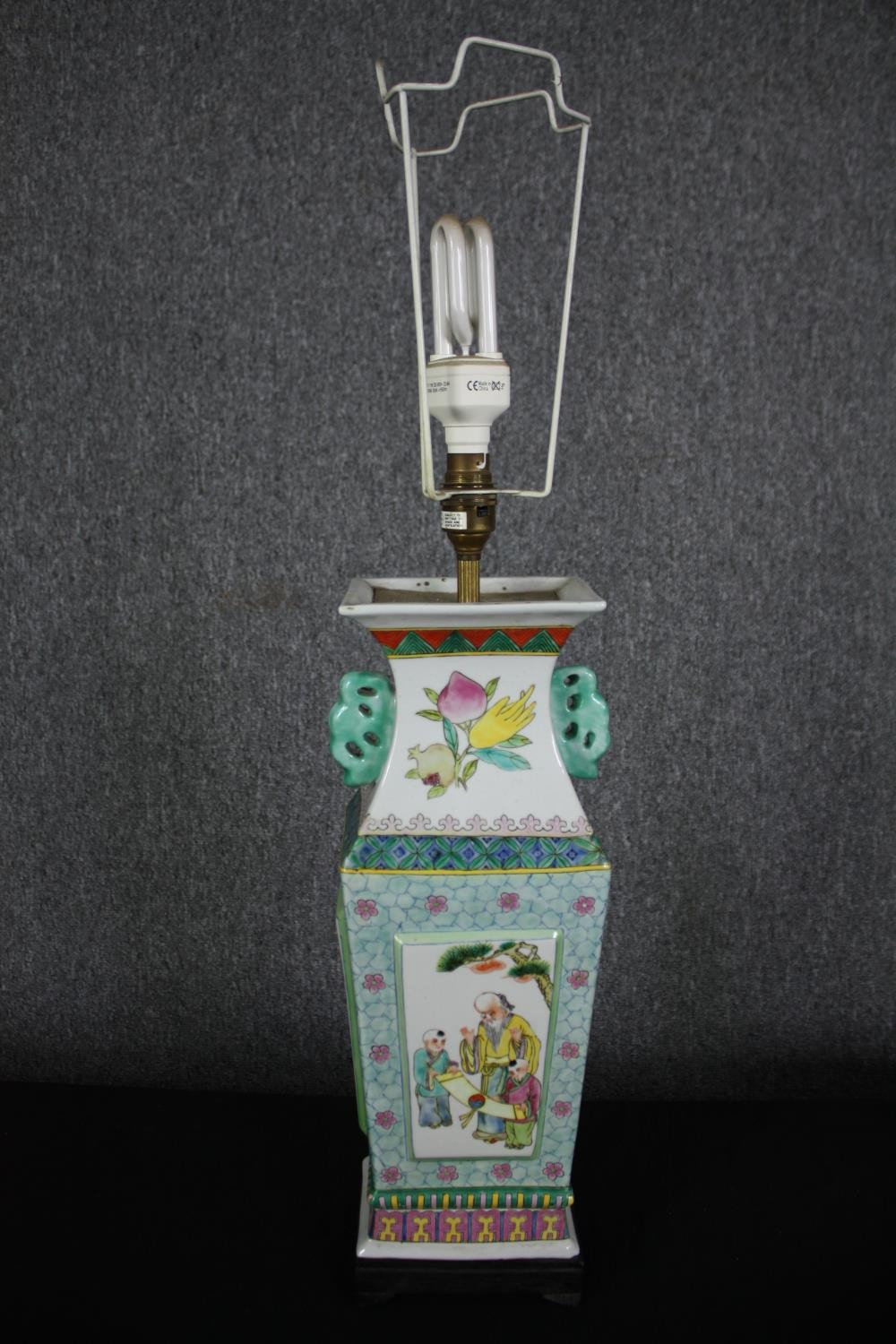 Two table lamps, early 20th century Chinese Famille Rose and Japanese Imari. H.53cm. (Largest). - Image 3 of 5