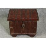 A small painted and metal bound Indian trunk. H.35 W.43 D.33cm.