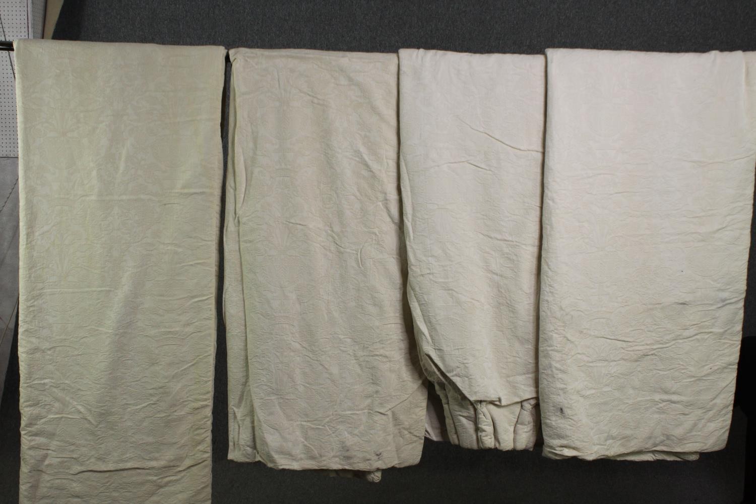 Two pairs of fully lined embroidered curtains. L.220 W.120cm. (each).