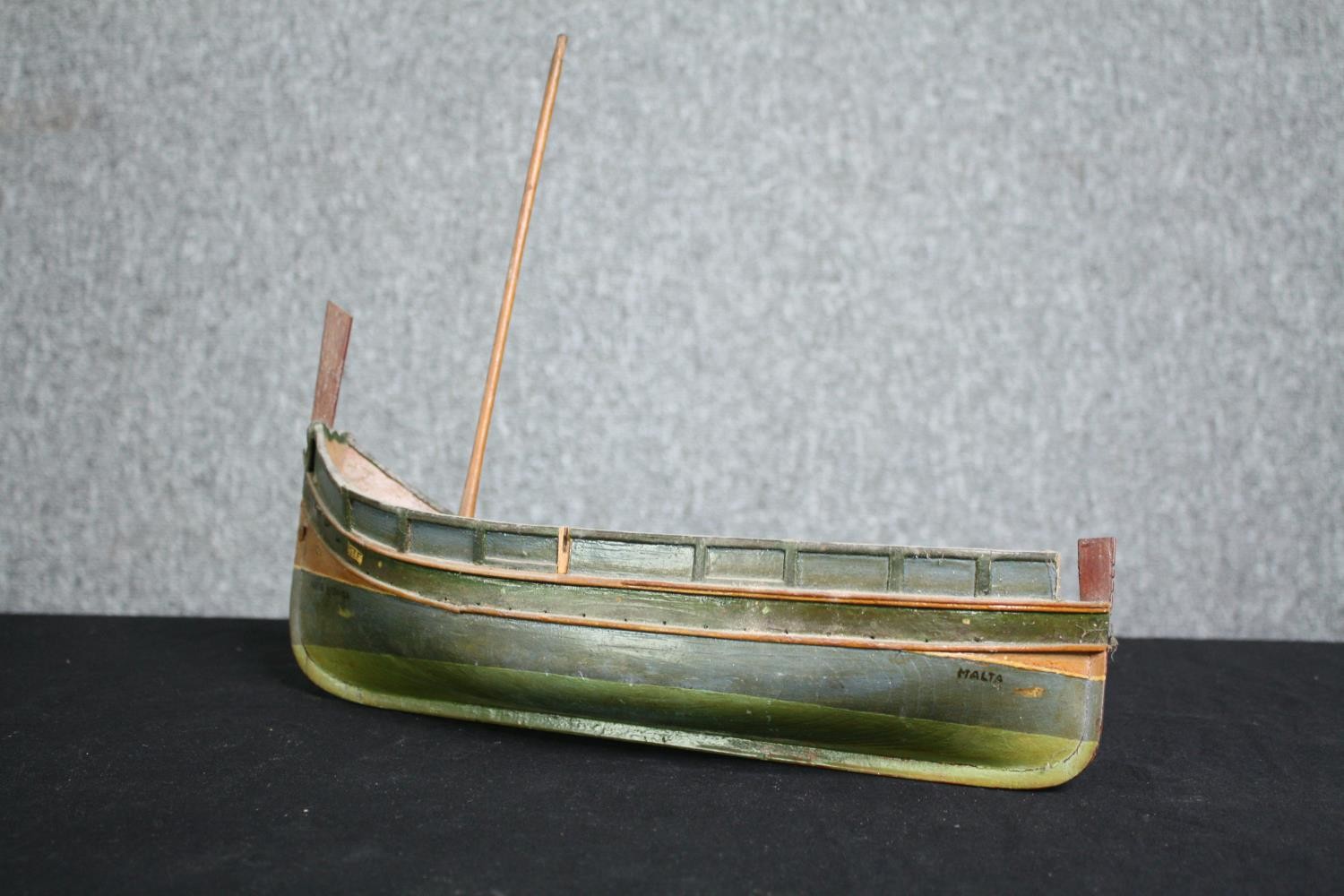 A 1920's vintage hand decorated figure and a scratch built model of a fishing boat. H.29 W.37cm. ( - Image 4 of 8