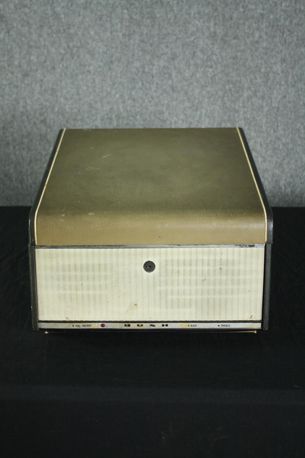 A vintage portable turntable / record player, Garrard in a Bush case. H.24 W.38 D.44cm. - Image 2 of 7