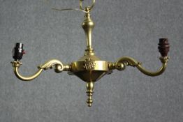 A vintage three branch brass chandelier. H.43 Dia.49cm.