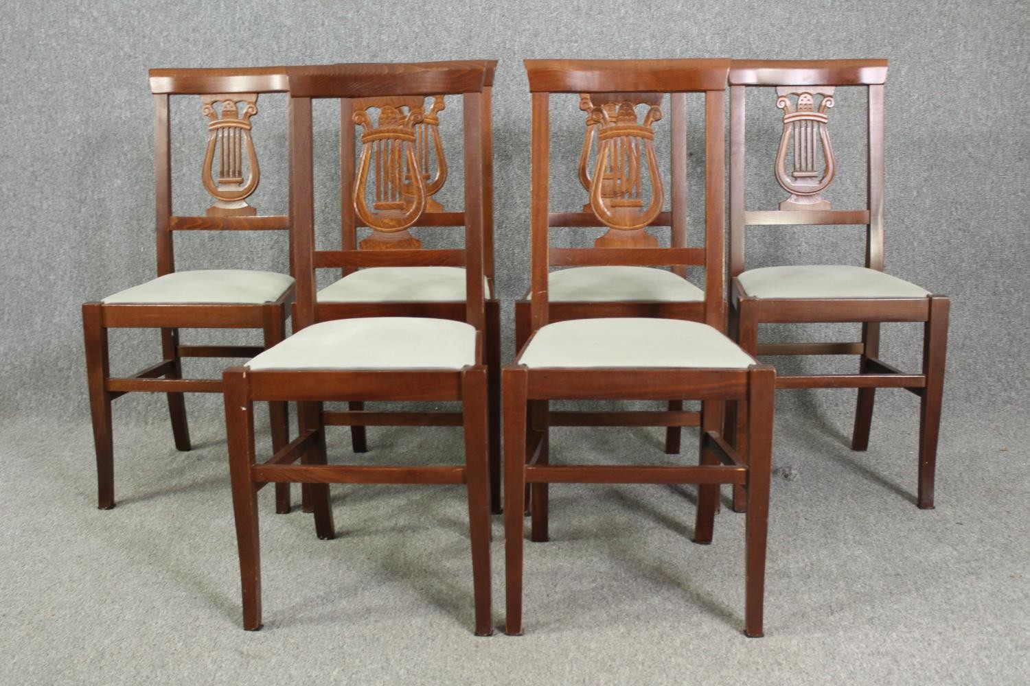 Dining chairs a set of six Continental style in fruitwood. - Image 2 of 7