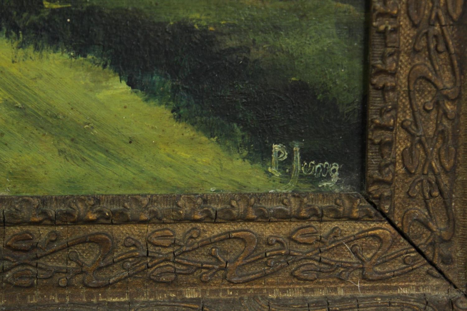 Oil on panel, country cottage in wooded area, signed lower right, framed. H.34 W.40cm. - Image 3 of 4