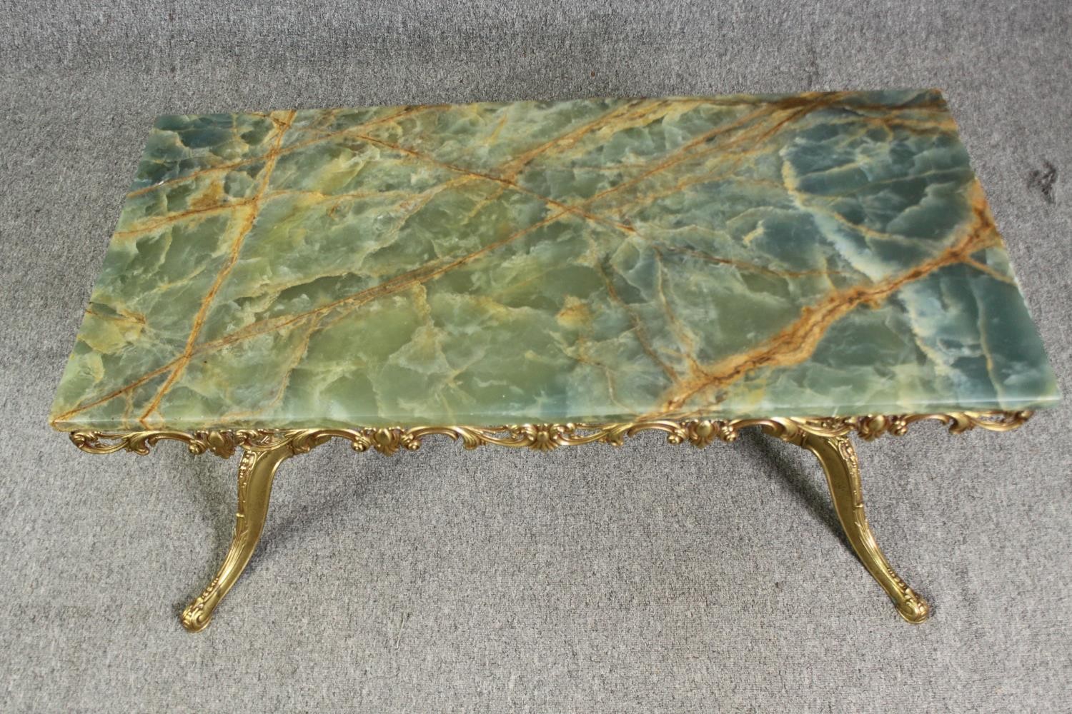 Coffee table, 1970's vintage onyx and brass. H.46 W.100 D.50cm. - Image 3 of 7