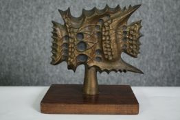 A 1970's Italian bronze abstract design award. Inscribed, dated 1972, signed P.Del. Mounted on a