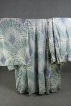 Three pairs of fully lined silk mix hand printed blue Palma pattern by Michael Szell curtains. L.350