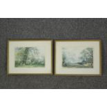 A pair of watercolours, country landscapes, signed C J Thornton, framed and glazed. H.31 W.40cm. (