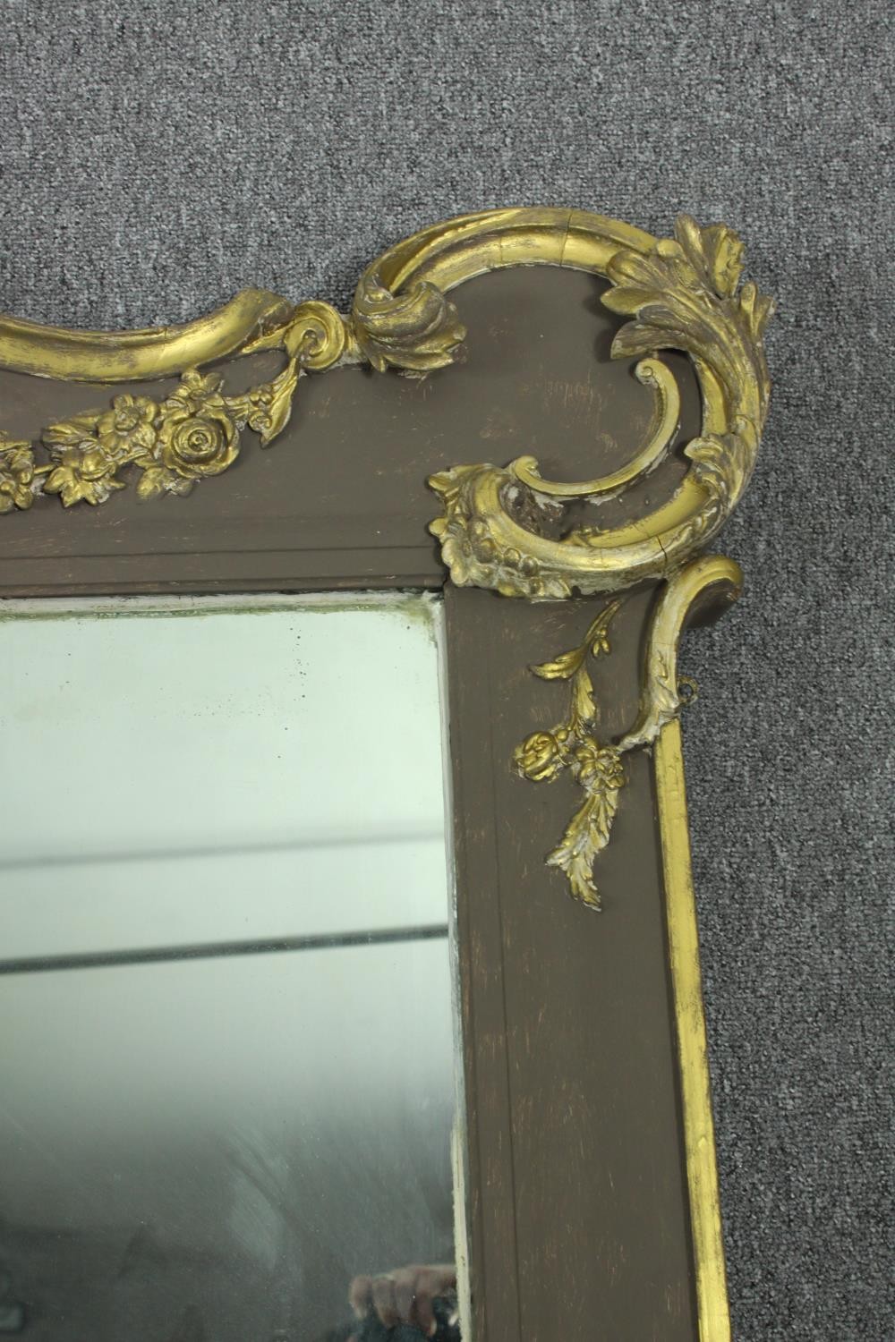 Overmantel mirror, 19th century carved and painted with Rococo gilt gesso decoration. H.178 W.211cm. - Image 2 of 6