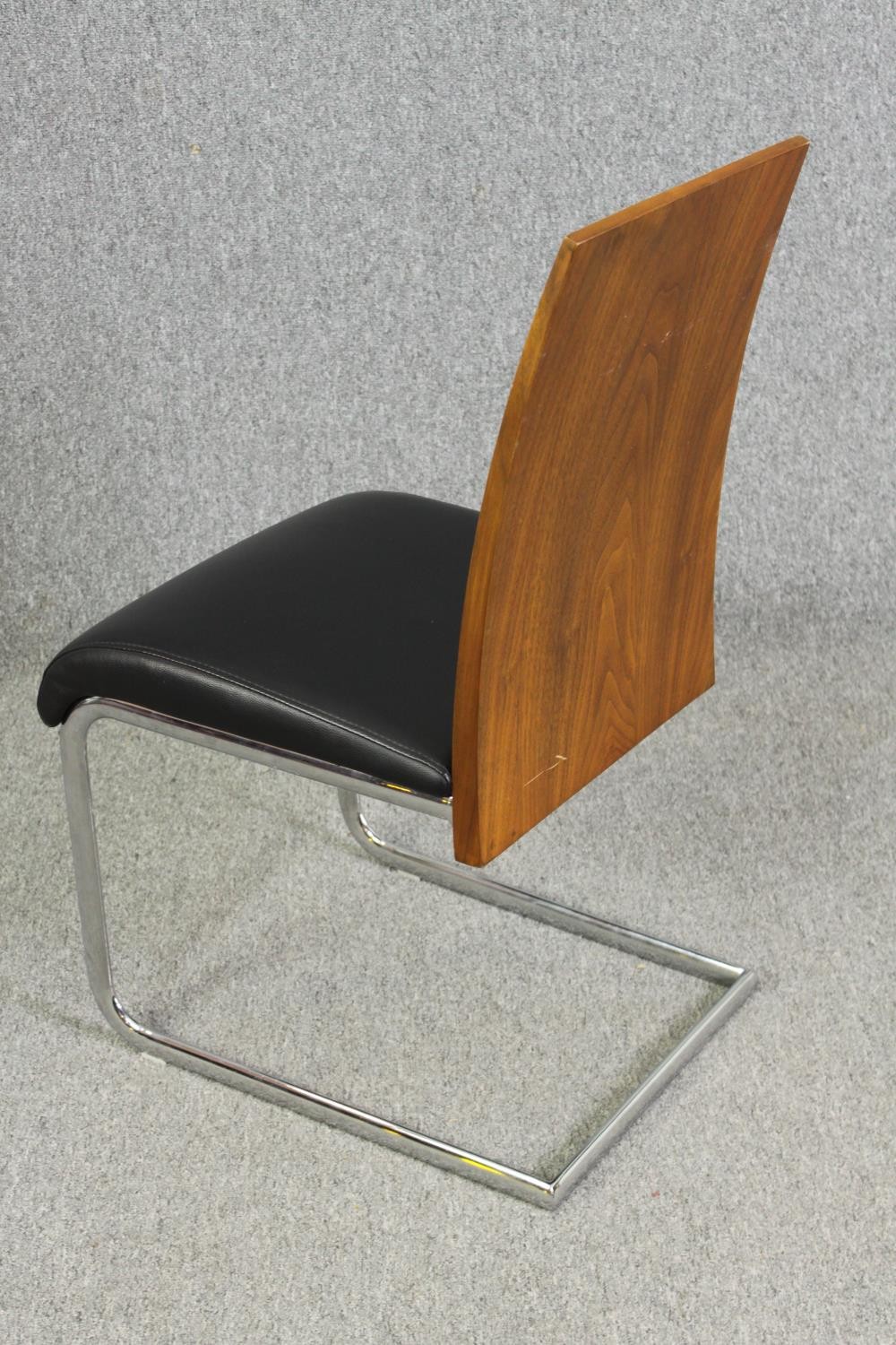 Dining chairs, a set of six, contemporary, chrome and leather upholstered. - Image 6 of 7