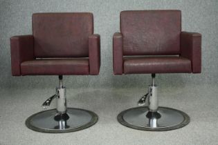 Armchairs, a pair 20th century chrome and vinyl with swivel and height adjustable action. H.99cm. (