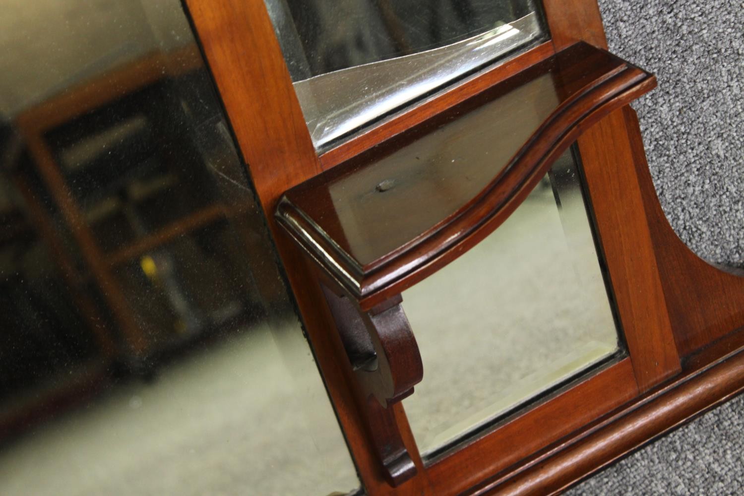 Overmantel mirror, late 19th century walnut with Art Nouveau copper inset motifs. H.84 W.122cm. - Image 5 of 7