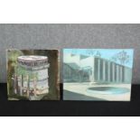 Two acrylic paintings on canvas, architectural studies, signed and dated Graham Chorlton to the