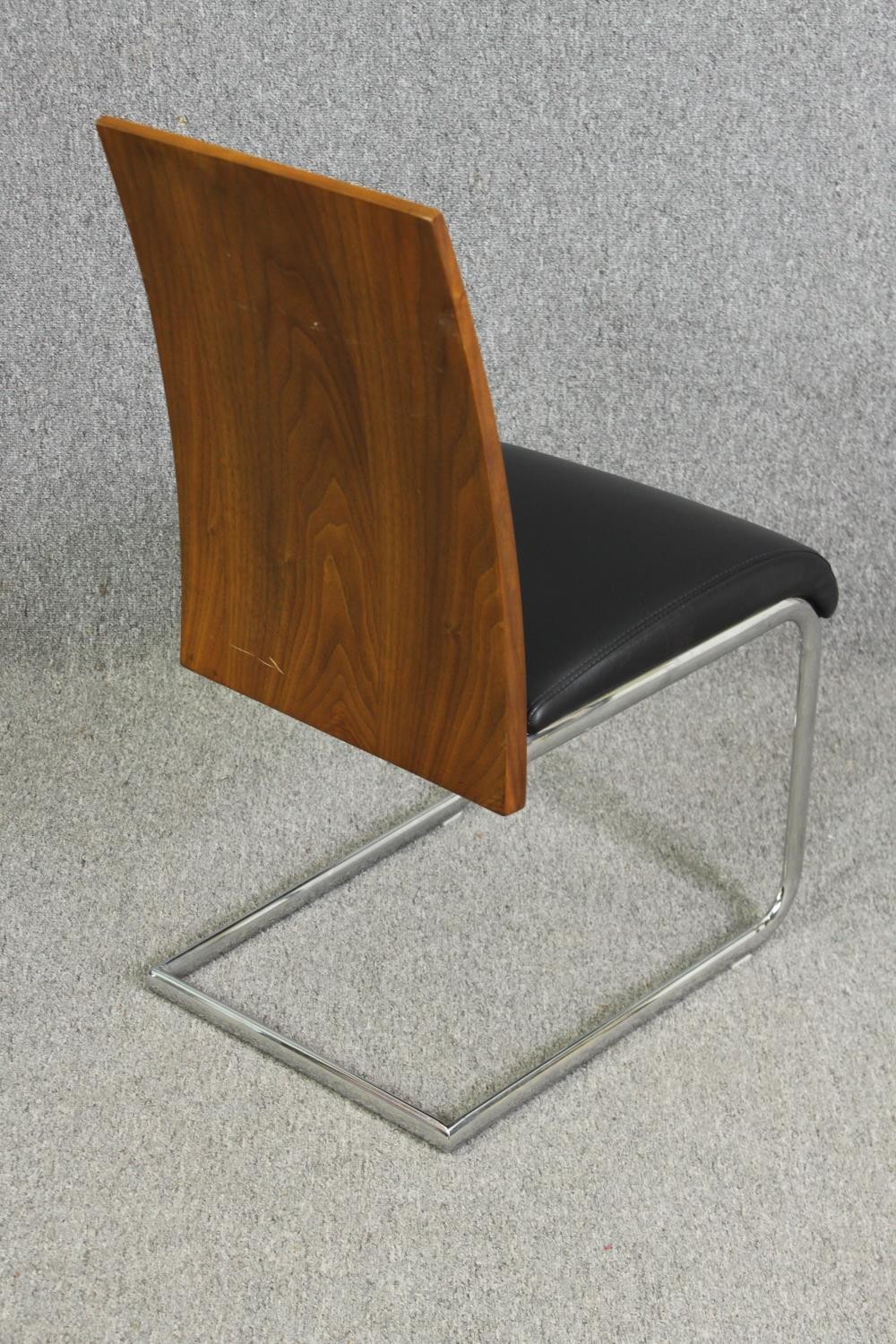 Dining chairs, a set of six, contemporary, chrome and leather upholstered. - Image 4 of 7
