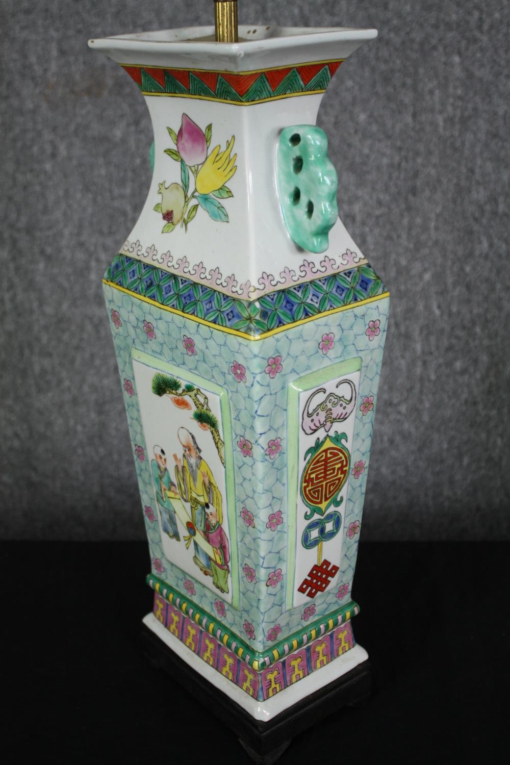 Two table lamps, early 20th century Chinese Famille Rose and Japanese Imari. H.53cm. (Largest). - Image 5 of 5