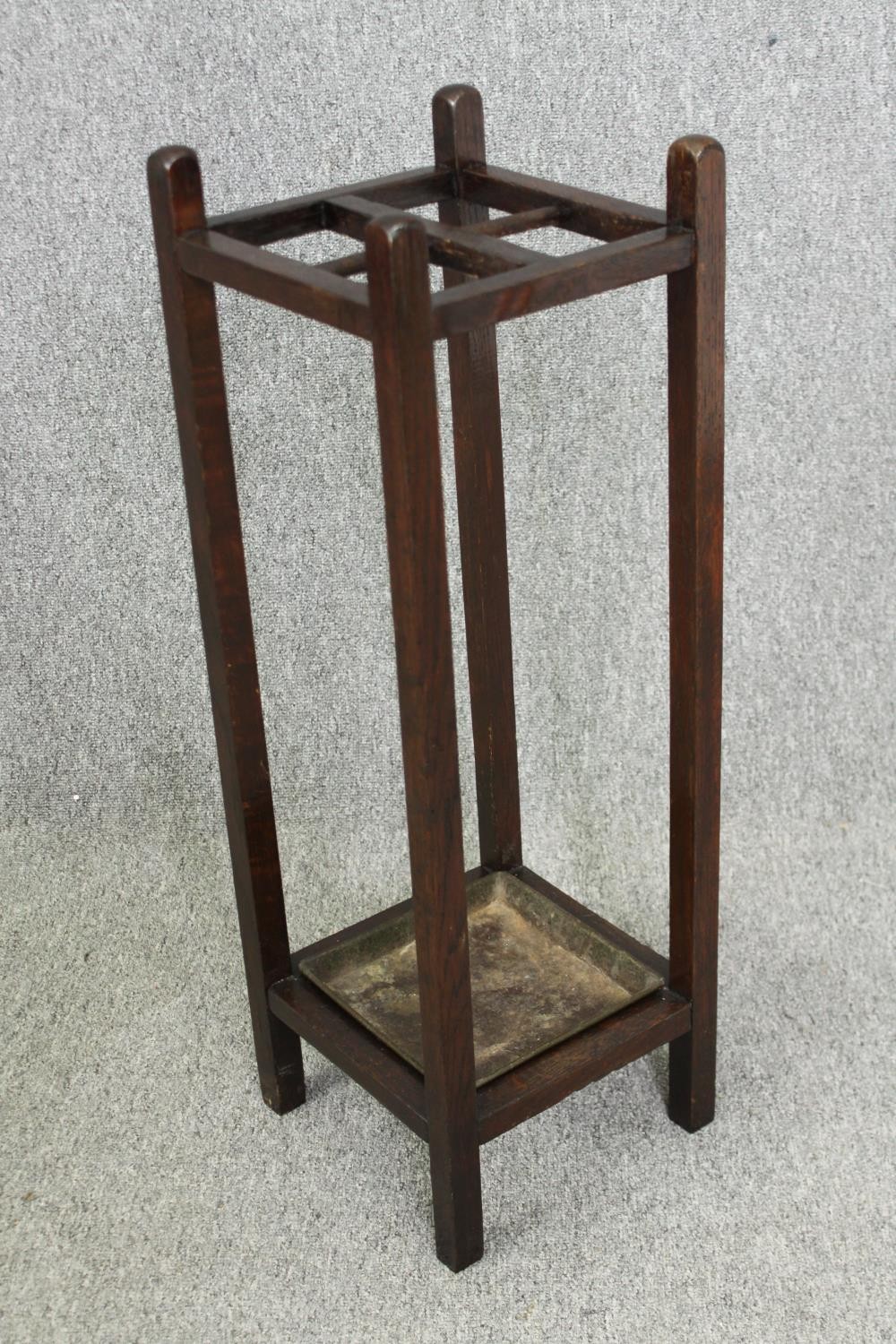 Stick or umbrella stand, C.1900 oak with lift out drip tray. H.76cm. - Image 3 of 5