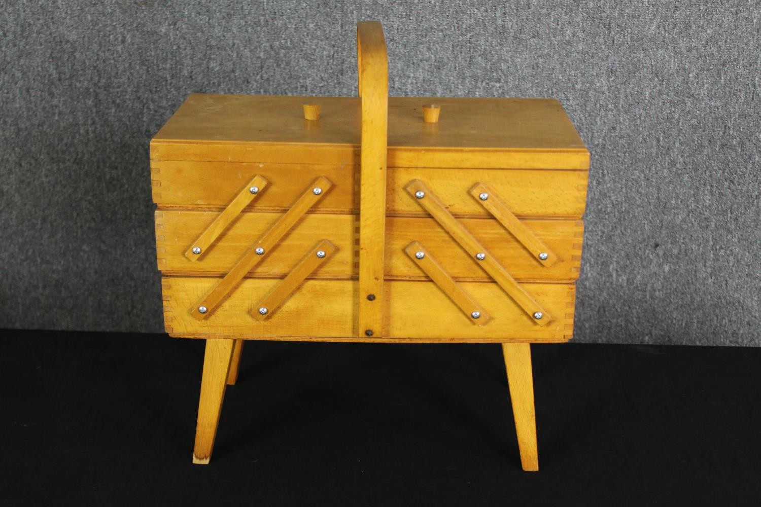Sewing box, mid century beech. H.45 W.43 D.24cm. - Image 2 of 6