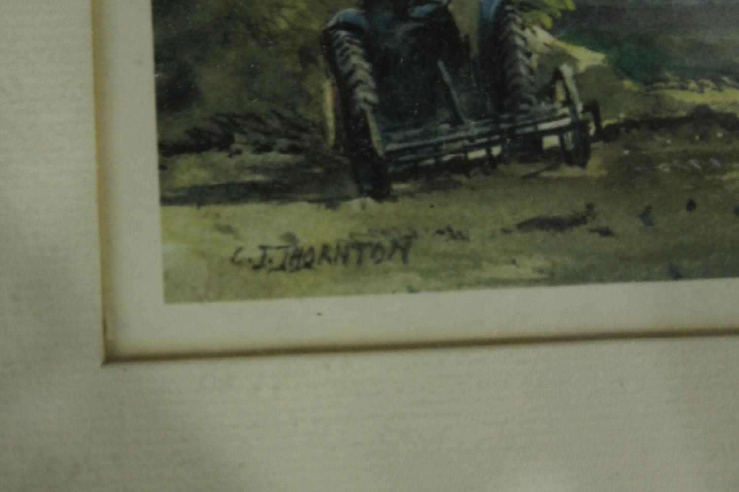 A pair of watercolours, country landscapes, signed C J Thornton, framed and glazed. H.31 W.40cm. ( - Image 5 of 6