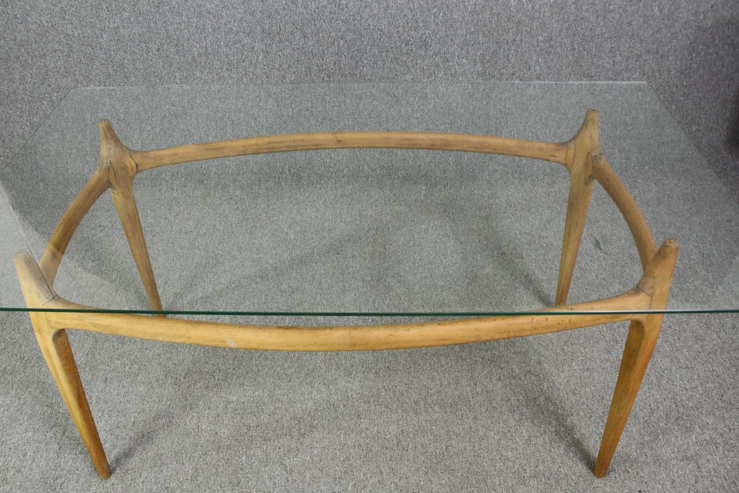 Dining table, mid century beech frame with plate glass top. H.73 W.150 D.80cm. - Image 2 of 7