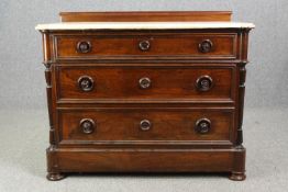 Chest of drawers, 19th century Continental commode, rosewood with marble top. H.93 W.113 D.53cm.