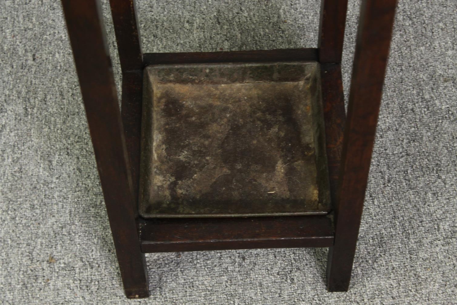 Stick or umbrella stand, C.1900 oak with lift out drip tray. H.76cm. - Image 5 of 5