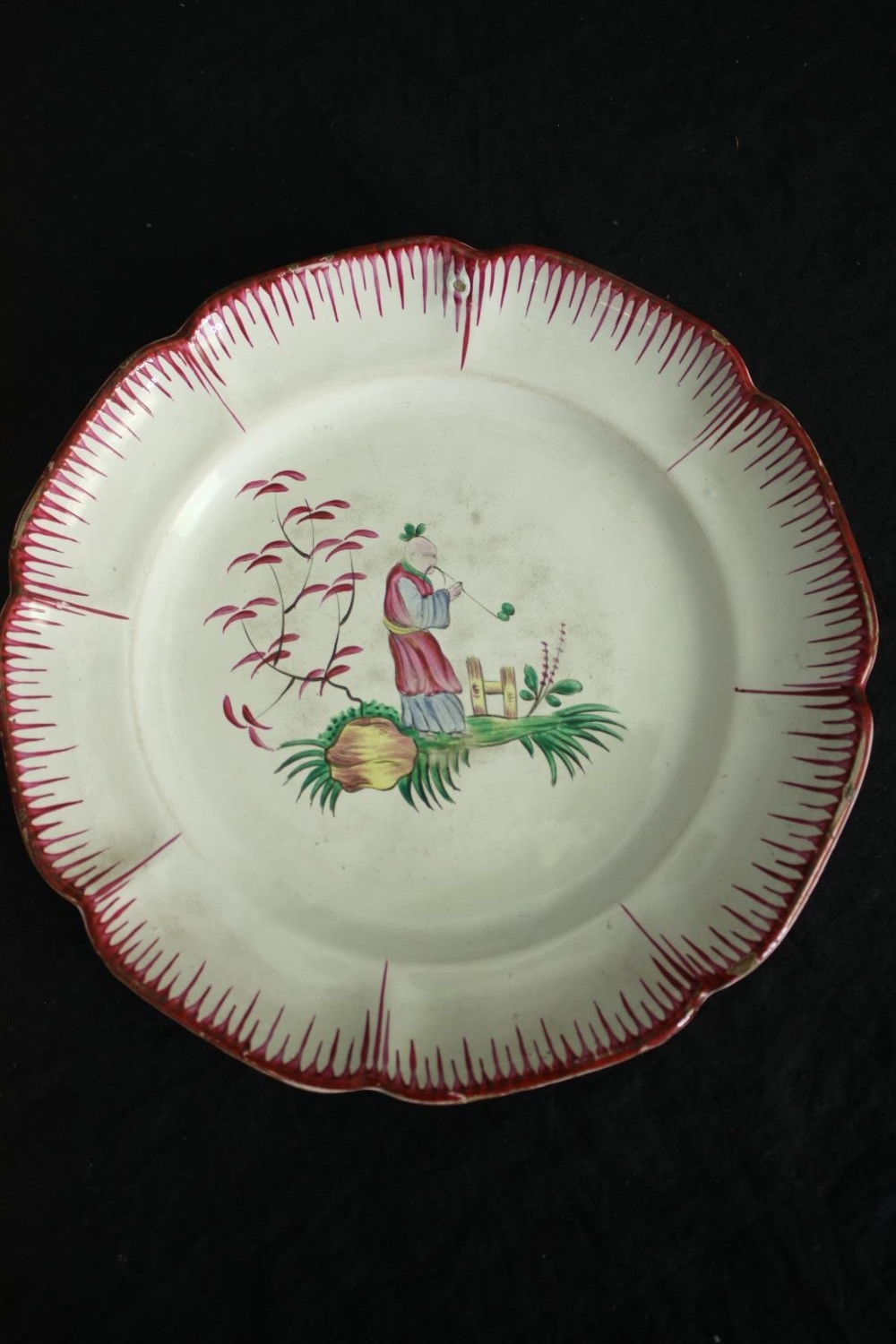 Two 19th century Les Islettes Faience plates, Madame Bernard and a Chinese man smoking an opium - Image 3 of 5
